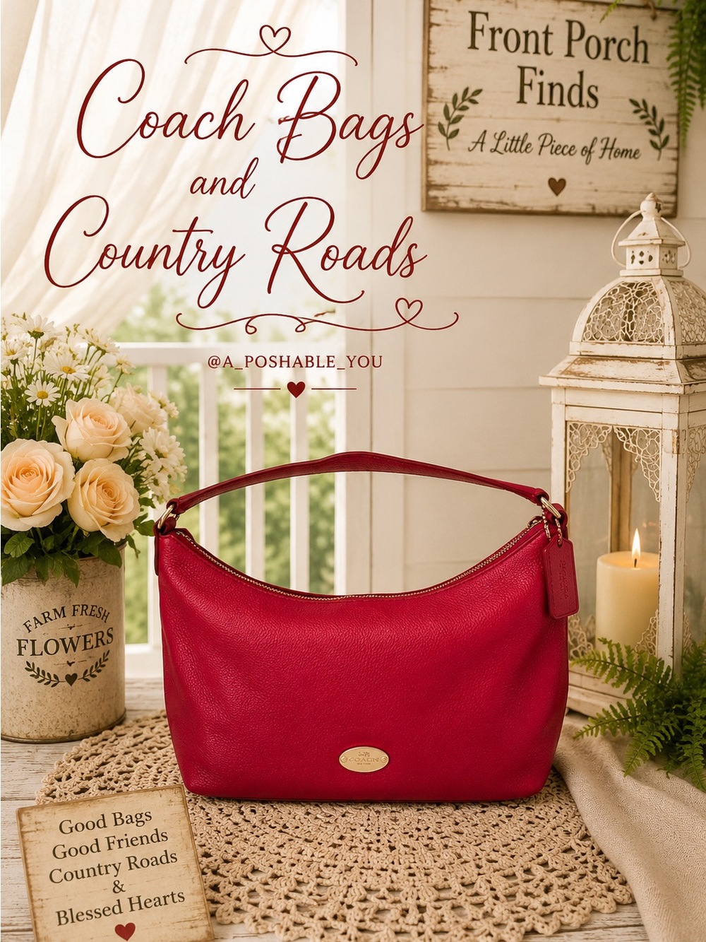 Coach Red Pebbled Leather Shoulder Hobo Bag with Silver Hardware